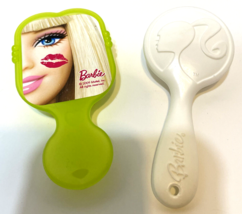 Mattel Barbie Lot of 2 Hairbrushes Square Green and Round White - $7.65
