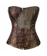 Steampunk Corset Brown Brocade Overbust Corset Lace Up Back 2XL 3XL 10/1... - $24.96