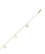 14K Solid Gold Dangle Star Trio Anklet - Yellow 9&quot;-10&quot; adjustable - £186.97 GBP