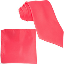 3 inches wide Solid CORAL Neck Tie Set Necktie Or With Pocket Square Han... - $10.79+