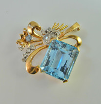  4.20Ct Simulated Aquamarine Wedding Brooch Pin Gold Plated 925 Silver  - £156.60 GBP