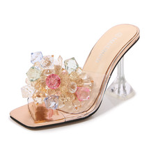 Summer Slippers Women Crystal Ladies Slippers Mules High Heels Wedding Party Out - £43.82 GBP