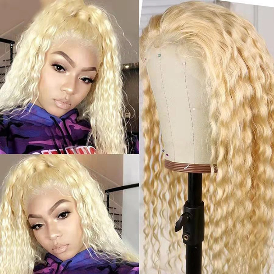 613 Princess Lace Frontal Wig 13x4 Honey Blonde Lace Front Wig Curly Human Hair - £60.02 GBP+