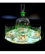 Bohemia Czechoslovakia Glass Whiskey Decanter &amp; 3 Glasses Ducks Mallard ... - £85.54 GBP