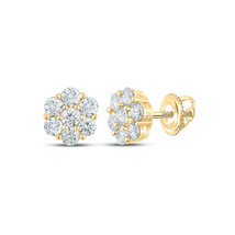 14kt Yellow Gold Mens Round Diamond Flower Cluster Earrings 1-1/2 Cttw - £1,396.92 GBP