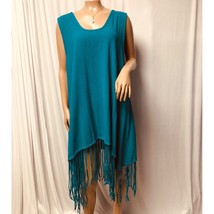 Oh My Gauze High Low Fringed Tunic Sleeveless Teal One Size Top or Dress - £29.42 GBP