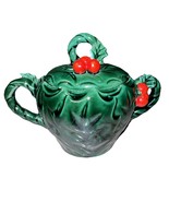 Lefton Christmas Holly Lidded Sugar Bowl Green Red 4&quot;H 6&quot;W Vintage - €17,20 EUR