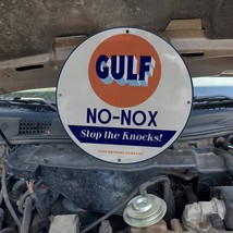 Vintage Gulf No-Nox Oil Fuel Refining Company Porcelain Gas &amp; Oil Pump Sign - £98.32 GBP