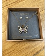 NEW Monet Gold Tone Swarvoski Crystal Butterfly Necklace Earring Set KG JD - €12,82 EUR