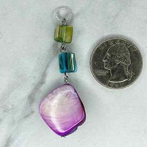 Silver Tone Purple Blue Green Shell Beaded Upcycled Pendant - £5.56 GBP
