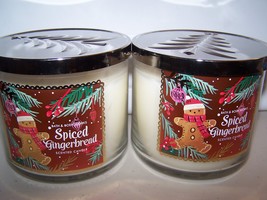 2 Bath &amp; Body Works Spiced Gingerbread Scented 3 Wick Candle w Lid 14.5 oz - £33.19 GBP