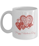 Happy Valentine's Day romantic red hearts gift white ceramic mug 11oz 15oz - $18.95