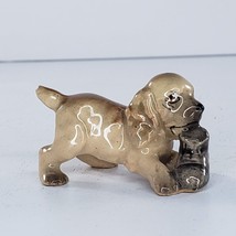 Lefton Cocker Spaniel Puppy Holding Boot Slipper Shoe Miniature Figurine - $23.36
