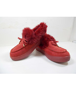 Maroon Slippers with Furry Accent Size 5-6 Rubber Sole Red Fur lined Inn... - €13,02 EUR