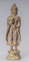 Antico Indonesiano Stile Bronzo IN Piedi Giavanese Carità Buddha Statua -17cm / - £324.47 GBP