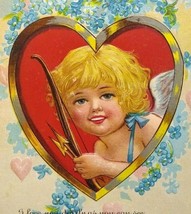 Valentines Day Postcard Large Face Cupid Angel Bow &amp; Arrow Series No 1 Embossed - £9.32 GBP