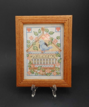Needlepoint Blue Bird Welcome Picture Cross Stitch Framed w/ Easel back 8 X 6.5 - £10.24 GBP