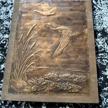 Vintage 18&quot; X 14&quot; Embossed Copper Geese In Flight Birds On Wood Wall Hanging Art - $70.11