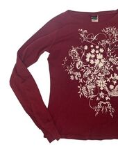 Vintage Hurley Thermal Top Womens S Red Floral Graphic USA Y2K image 2