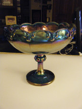 Vintage Carnival Glass Harvest Grapes Blue Iridescent Footed Fruit Servi... - $55.48