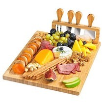 Bamboo Cheese Board&amp; Knife Set-Charcuterie Boards Set &amp; Cheese Platter +... - £38.48 GBP