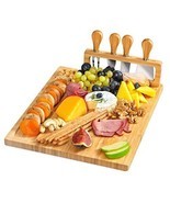 Bamboo Cheese Board&amp; Knife Set-Charcuterie Boards Set &amp; Cheese Platter +... - £37.78 GBP