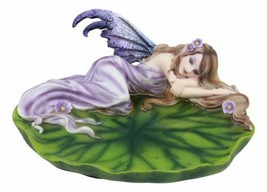 Ebros Starry Night Lavender Fairy Sleeping On Lily Pad Soap Dish Vanity Decor - £27.17 GBP