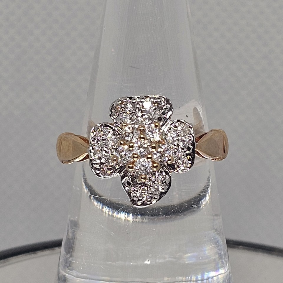 18k Yellow Gold Plated Ring CZ Flower New Old Stock With Tag Sz 7  Cubic... - $29.99