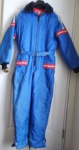 VTG UPC SNOWMOBILE Snow SUIT  &#39;70s USA Made  Blue Belt Red Quilt Lining ... - $59.35