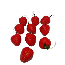 Vintage Red Strawberry Sugared Plastic Christmas Ornaments 2&quot; Lot of 10 - £13.44 GBP