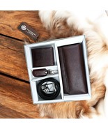 Men’s Leather Gift Set – Brown Wallets, Reversible Belt &amp; Keychain - $169.00