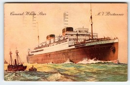 MV Britannic Ship Boat Postcard Cunard White Star Line Steamship Vintage 1936 - £16.07 GBP