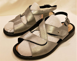 SOLIDUS Comfort Flat Sandals Sz:US-8.5 Gray Leather Made in Germany - £39.30 GBP
