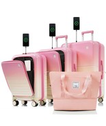 Pink Carry-On Luggage Set w/ USB &amp; Cup Holder - €196,05 EUR