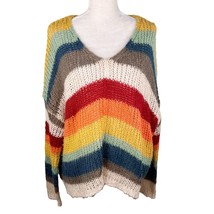 Elan Sweater Rainbow Oversized Open Knit Stripes Large V-Neck - £22.71 GBP