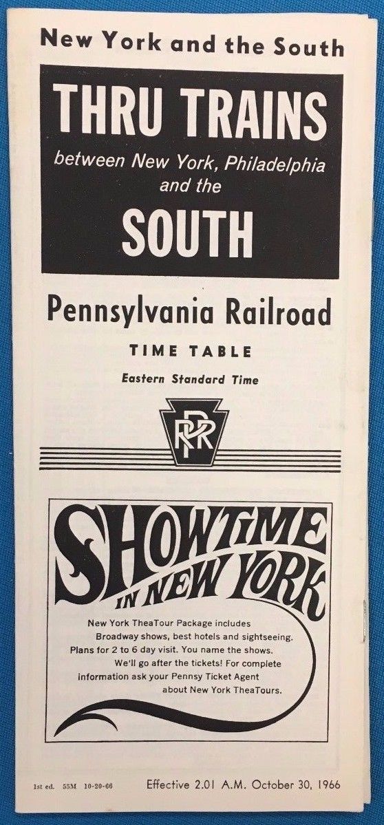 PENNSYLVANIA RAILROAD October 30 1966 Time Table for New York Philadelph... - $9.89