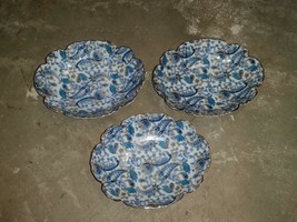 3qty LEFTON Blue Paisley Oval Bowls 2349 Scalloped Edges Dishes Nut Dishes - £19.97 GBP