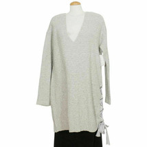 FREE PEOPLE Gray Heart It Laces Chenille Cotton Blend Tunic Sweater L - £63.94 GBP