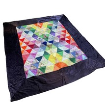 Multicolor Rainbow Quilt Velvet Cotton Handmade Color Bleeding, Faded, S... - $32.00
