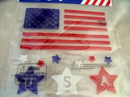 NEW Patriotic GEL CHARMS USA  American FLAG 6 1/2&quot; X 7&quot;  WINDOW CLING STARS - £9.36 GBP