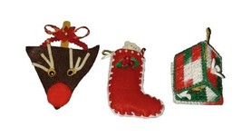 Homemade Vintage Christmas Ornaments Mixed Lot of 3 Stocking Birdhouse Reindeer - £6.88 GBP