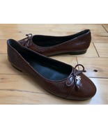 Tory Burch Ballet Flats Dark Maple Brown Patent Leather Bow Cap Toe Shoe... - €119,83 EUR