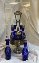 Antique Victorian Cobalt Blue 5 Bottle Cruet Set/Extra Shaker &amp; Bottle/Case - £229.75 GBP