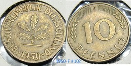 GERMANY 10 PFENNIG 1950-F #102 - $3.00