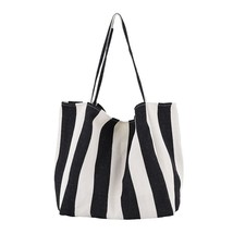Striped Big Canvas Tote Bag for Women Summer Beach Classical Fabric Soft Large H - £22.86 GBP