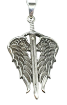 Archangel Wings Necklace Pendant St Michaels Sword  20&quot; Chain 925 Silver &amp; Box  - £36.49 GBP