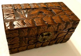 Oriental Wood Jewelry Box Hand Carved Handmade Handcrafted Brown Art Asia Orient - £42.29 GBP
