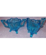 Blue Transparent Glass Large Tulip Style Handle Cream and Sugar Set - $29.95
