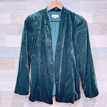 LOFT Velvet Open Front Blazer Jacket Dark Green Collarless Lined Womens XS - $34.64