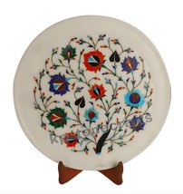 12&quot; Marble Pietra Dura Inlay Gemstone Plate | Decorative Handicraft Gift - £231.32 GBP